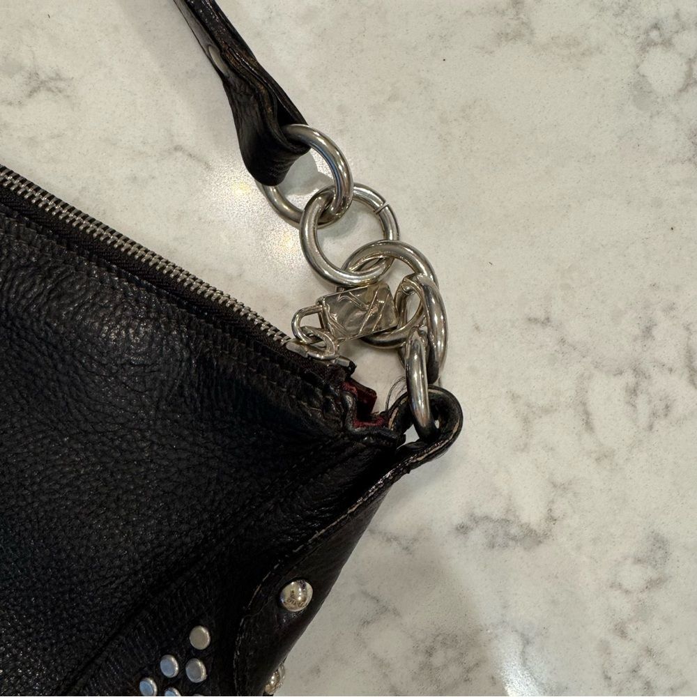 Vintage FURLA Black Studded Leather Hobo Shoulder Bag – Made in Italy - Picture 3 of 16